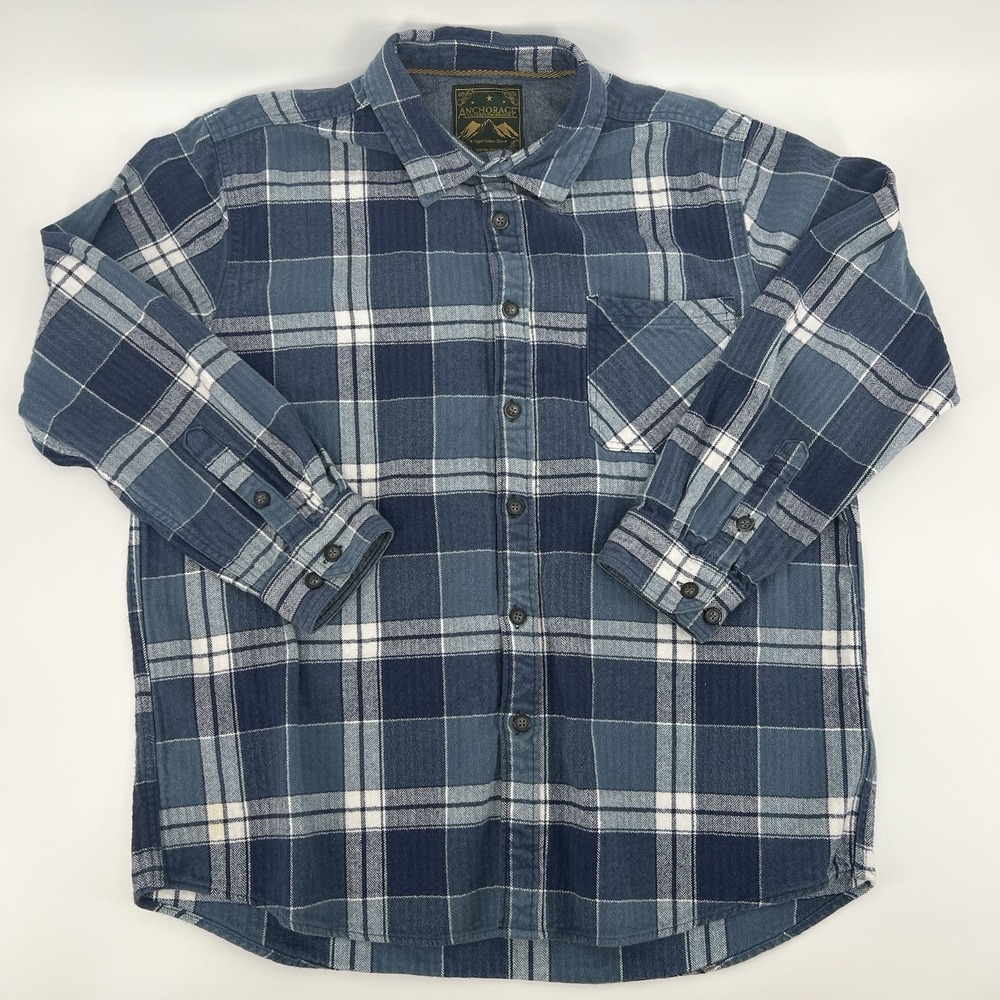 Anchorage Flannel Shirt Men's XL Blue Plaid All Cotton, Lumber Jack, Grunge